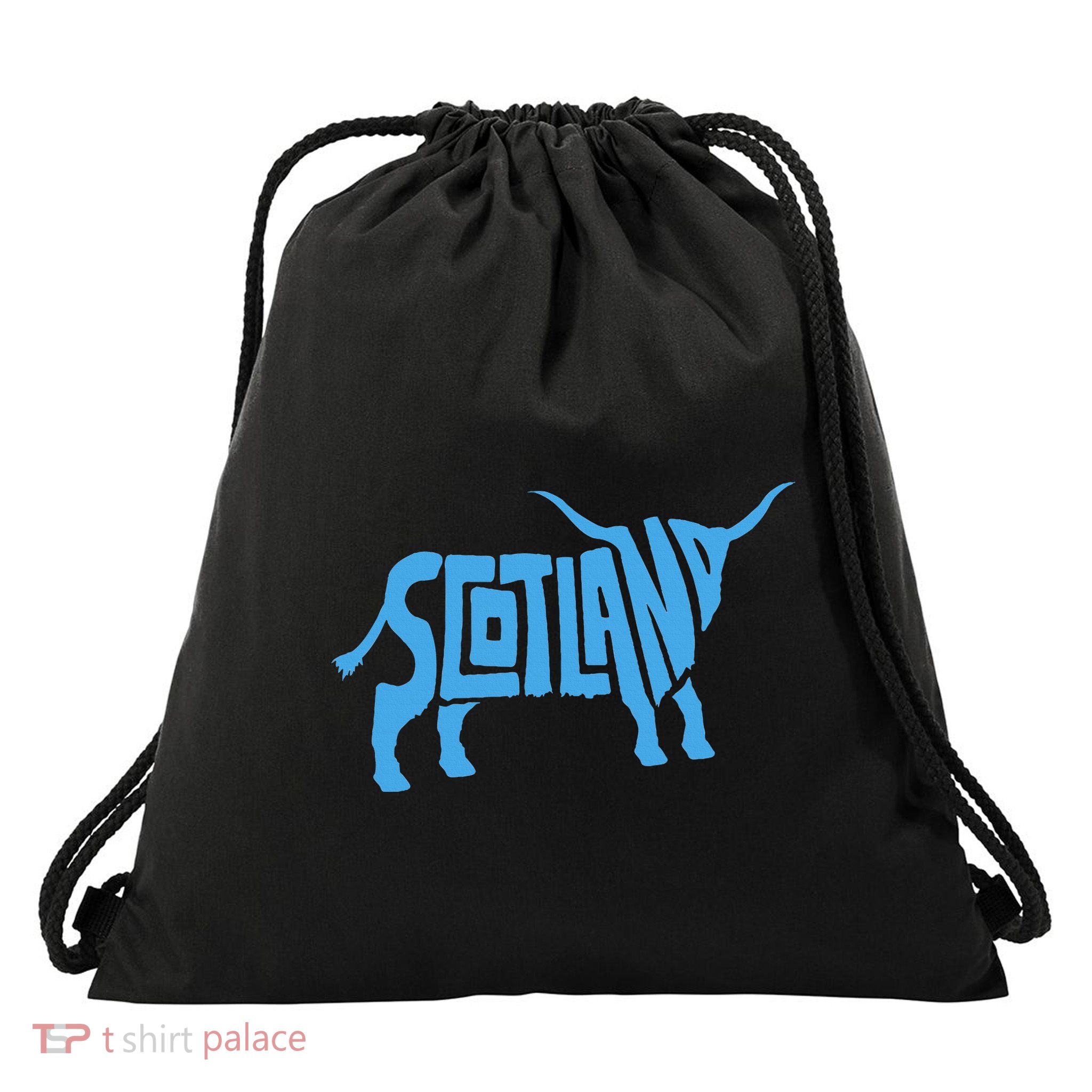 Scotland Word Art Funny Scottish Bull Animal Drawstring Bag