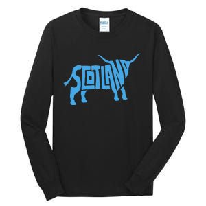 Scotland Word Art Funny Scottish Bull Animal Tall Long Sleeve T-Shirt