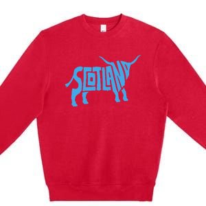 Scotland Word Art Funny Scottish Bull Animal Premium Crewneck Sweatshirt