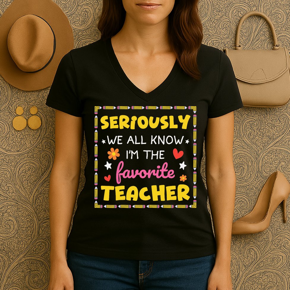 Seriously We All Know Im The Favorite Teacher Women Women's V-Neck T-Shirt