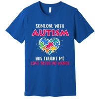 Someone With Autism Has Taught Me Love Needs No Words Cool Gift Premium T-Shirt