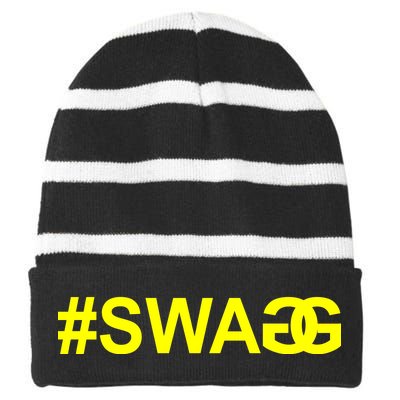 #Swag Logo Striped Beanie with Solid Band