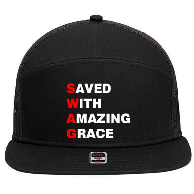 Swag Saved With Amazing Grace 7 Panel Mesh Trucker Snapback Hat