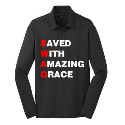 Swag Saved With Amazing Grace Silk Touch Performance Long Sleeve Polo