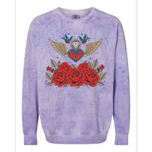 Swallow Bird Heart Locket And Roses Colorblast Crewneck Sweatshirt