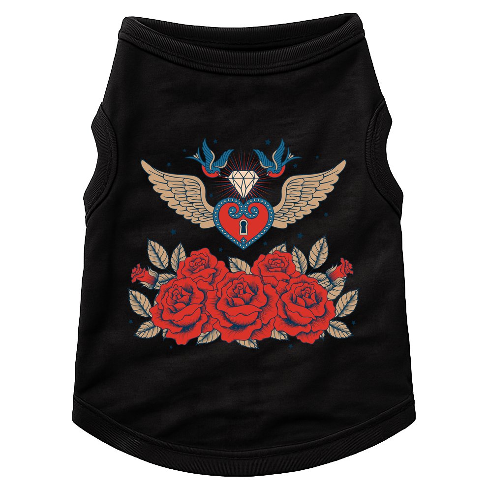 Swallow Bird Heart Locket And Roses Doggie Tank