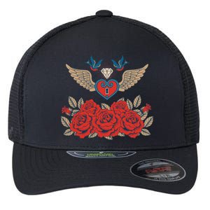 Swallow Bird Heart Locket And Roses Flexfit Unipanel Trucker Cap