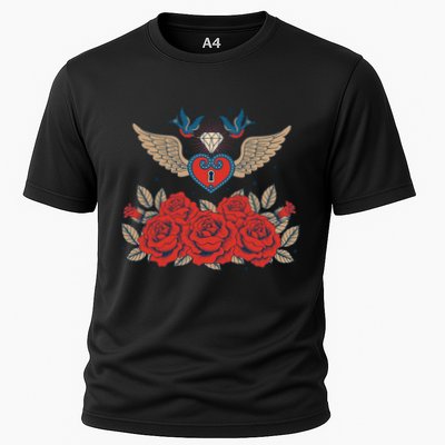Swallow Bird Heart Locket And Roses Performance Shirt