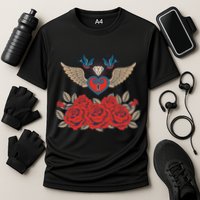 Swallow Bird Heart Locket And Roses Performance Shirt