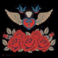 Swallow Bird Heart Locket And Roses Tall T-Shirt