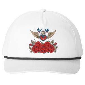 Swallow Bird Heart Locket And Roses Snapback Five-Panel Rope Hat