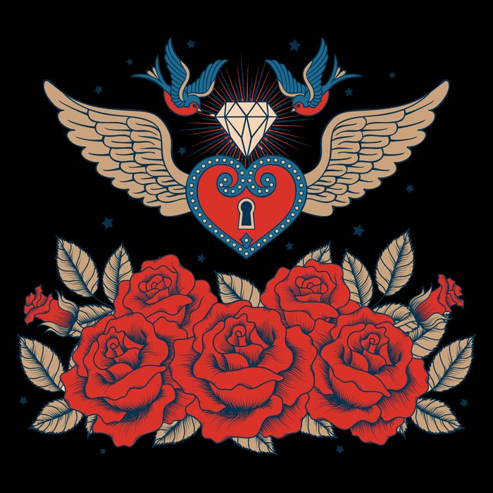 Swallow Bird Heart Locket And Roses 7-Panel Snapback Hat