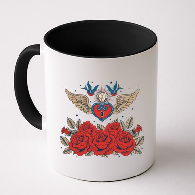 Swallow Bird Heart Locket And Roses Mug