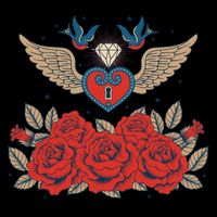 Swallow Bird Heart Locket And Roses Drawstring Bag
