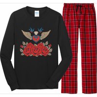 Swallow Bird Heart Locket And Roses Long Sleeve Pajama Set