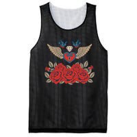 Swallow Bird Heart Locket And Roses Mesh Reversible Basketball Jersey Tank