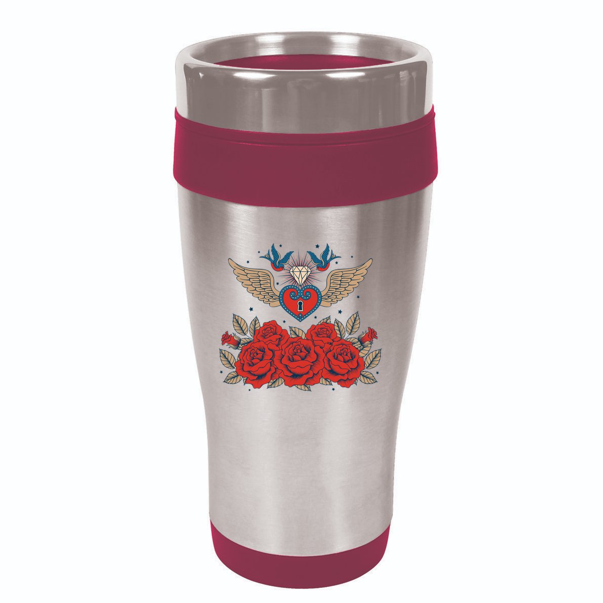 Swallow Bird Heart Locket And Roses 16oz Travel Tumbler