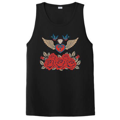 Swallow Bird Heart Locket And Roses PosiCharge Competitor Tank