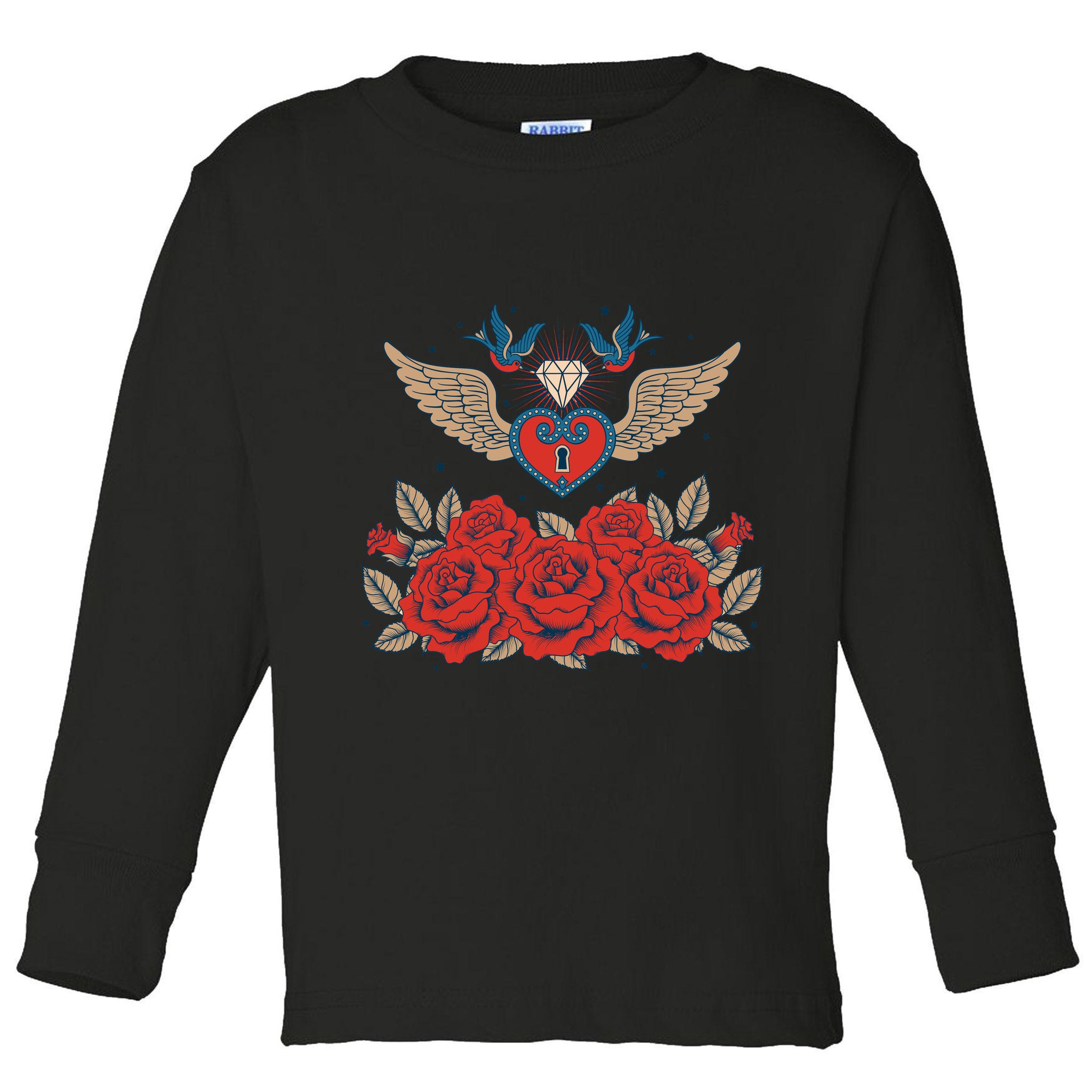 Swallow Bird Heart Locket And Roses Toddler Long Sleeve Shirt