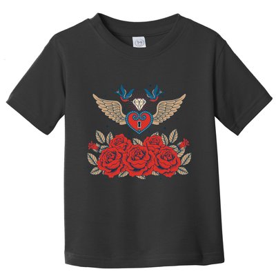 Swallow Bird Heart Locket And Roses Toddler T-Shirt