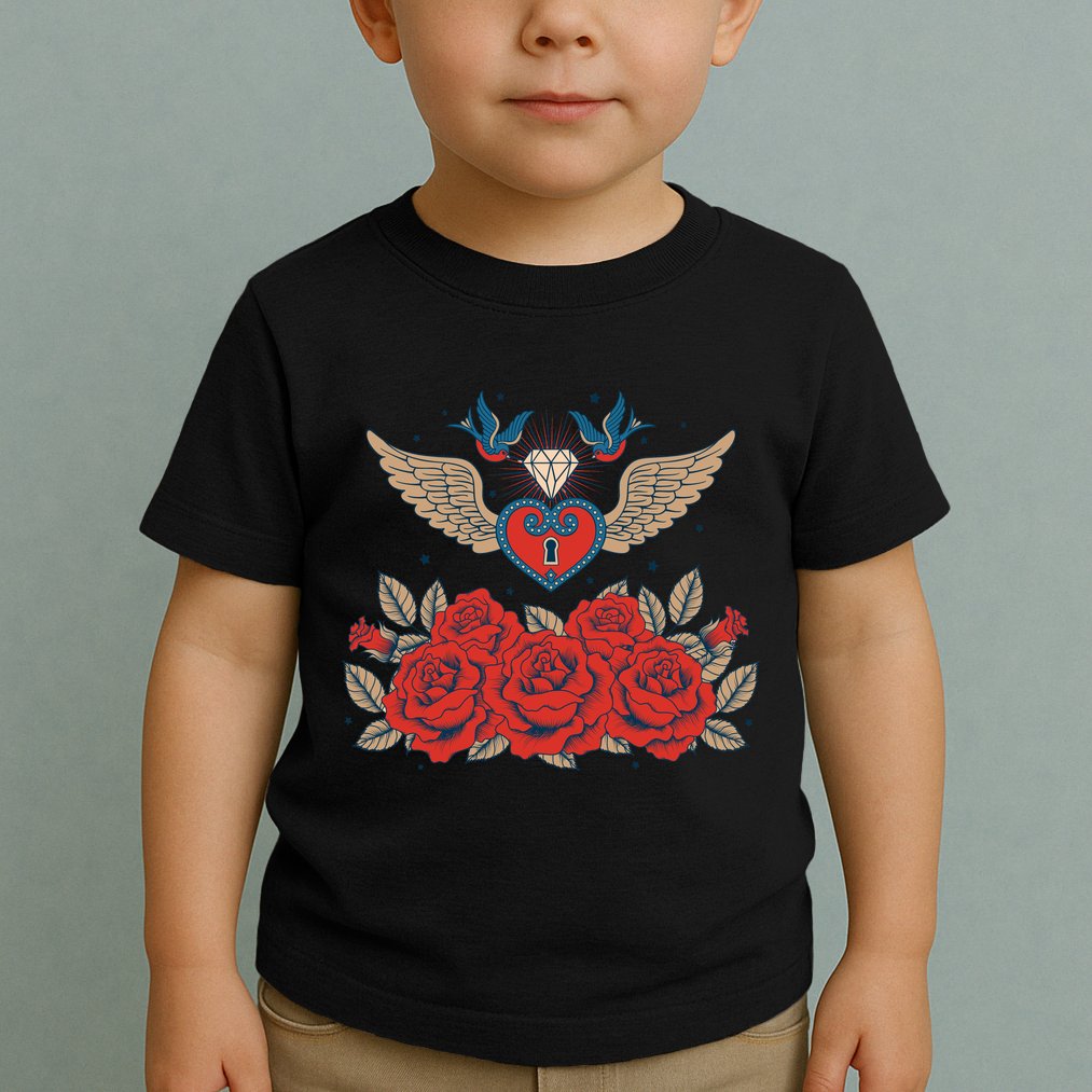 Swallow Bird Heart Locket And Roses Toddler T-Shirt