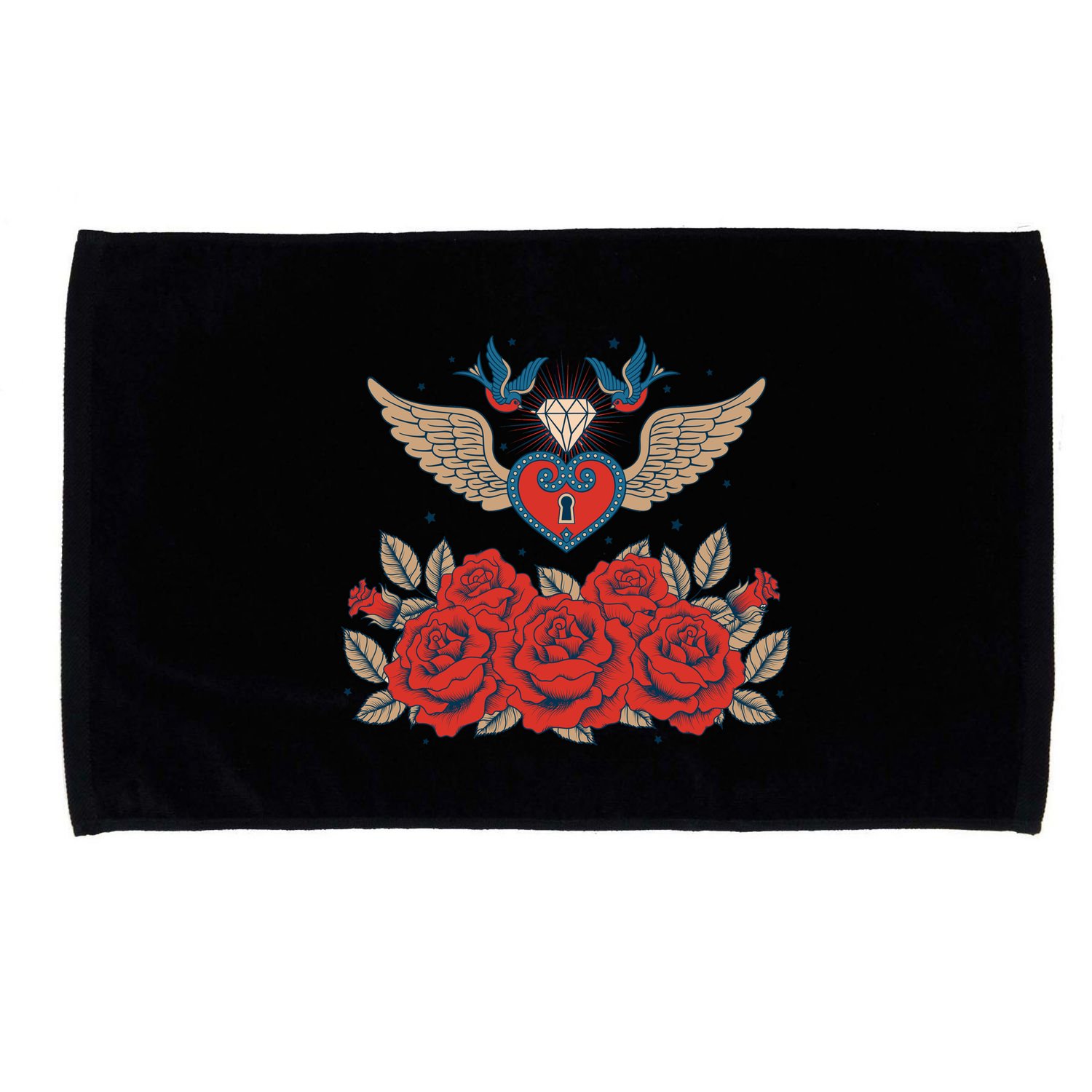 Swallow Bird Heart Locket And Roses Microfiber Hand Towel