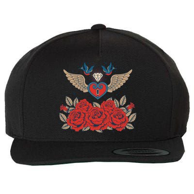 Swallow Bird Heart Locket And Roses Wool Snapback Cap