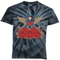 Swallow Bird Heart Locket And Roses Kids Tie-Dye T-Shirt