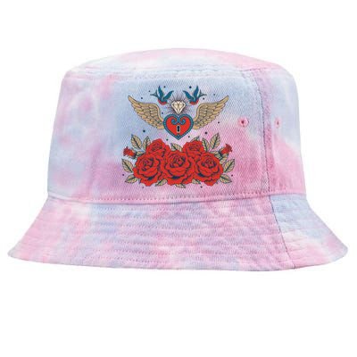 Swallow Bird Heart Locket And Roses Tie-Dyed Bucket Hat