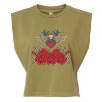 Swallow Bird Heart Locket And Roses Garment-Dyed Women's Muscle Tee