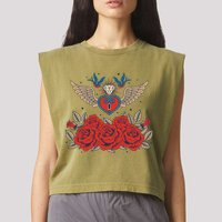 Swallow Bird Heart Locket And Roses Garment-Dyed Women's Muscle Tee