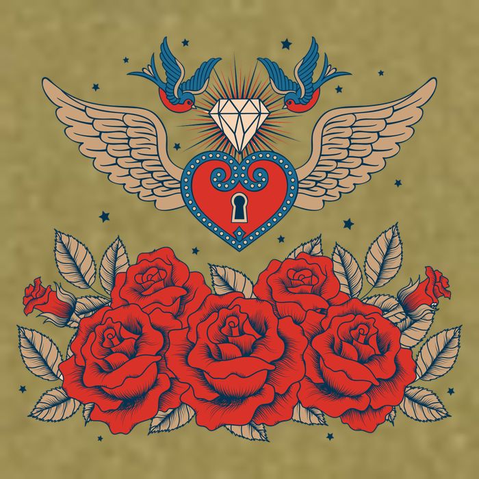 Swallow Bird Heart Locket And Roses Garment-Dyed Women's Muscle Tee