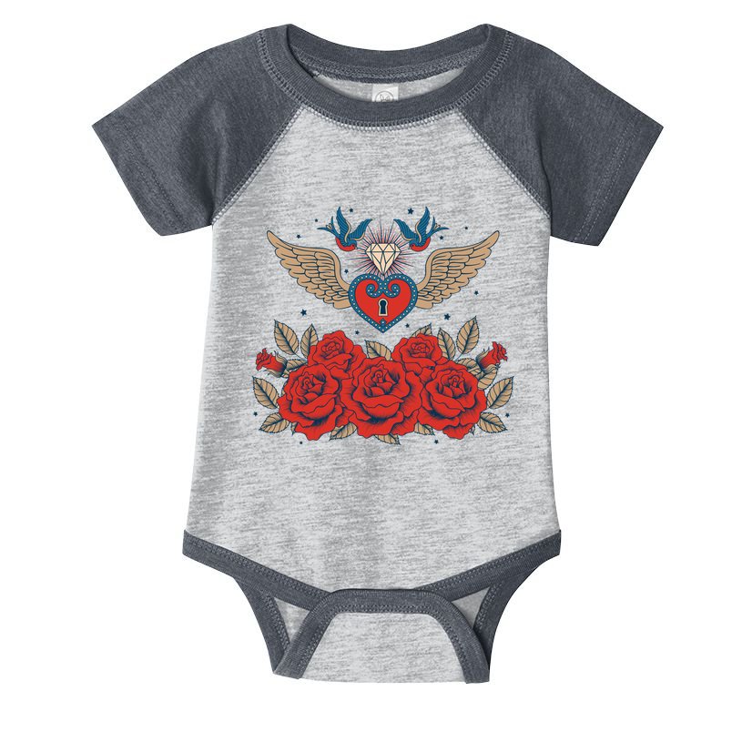 Swallow Bird Heart Locket And Roses Infant Baby Jersey Bodysuit