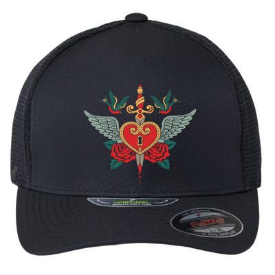 Swallows Heart Lockbox Sword Flexfit Unipanel Trucker Cap