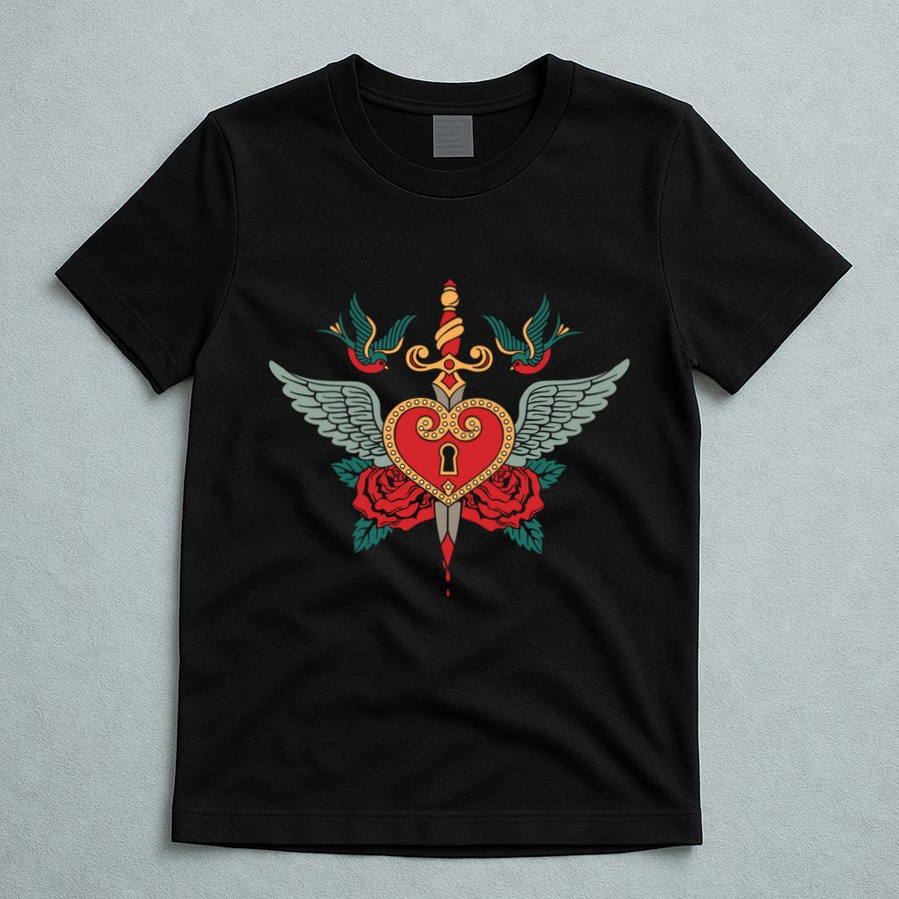 Swallows Heart Lockbox Sword T-Shirt