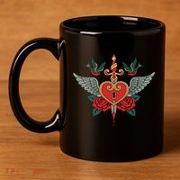 Swallows Heart Lockbox Sword 11oz C Handle Ceramic Mug