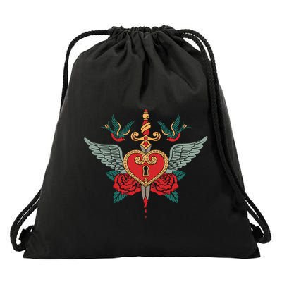 Swallows Heart Lockbox Sword Drawstring Bag
