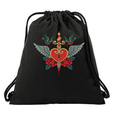 Swallows Heart Lockbox Sword Drawstring Bag