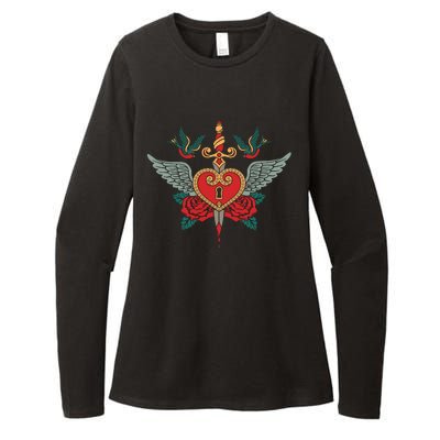 Swallows Heart Lockbox Sword Womens CVC Long Sleeve Shirt