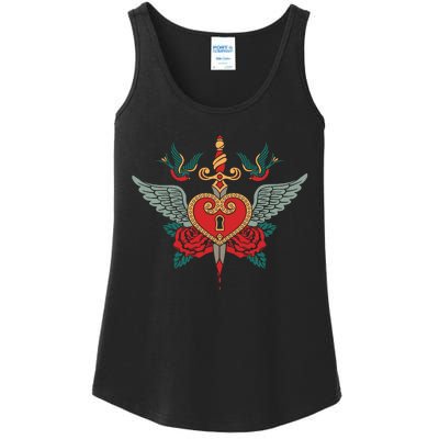 Swallows Heart Lockbox Sword Ladies Essential Tank