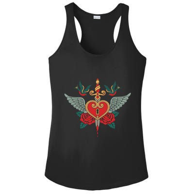 Swallows Heart Lockbox Sword Ladies PosiCharge Competitor Racerback Tank