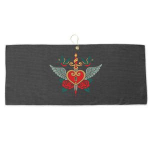 Swallows Heart Lockbox Sword Large Microfiber Waffle Golf Towel