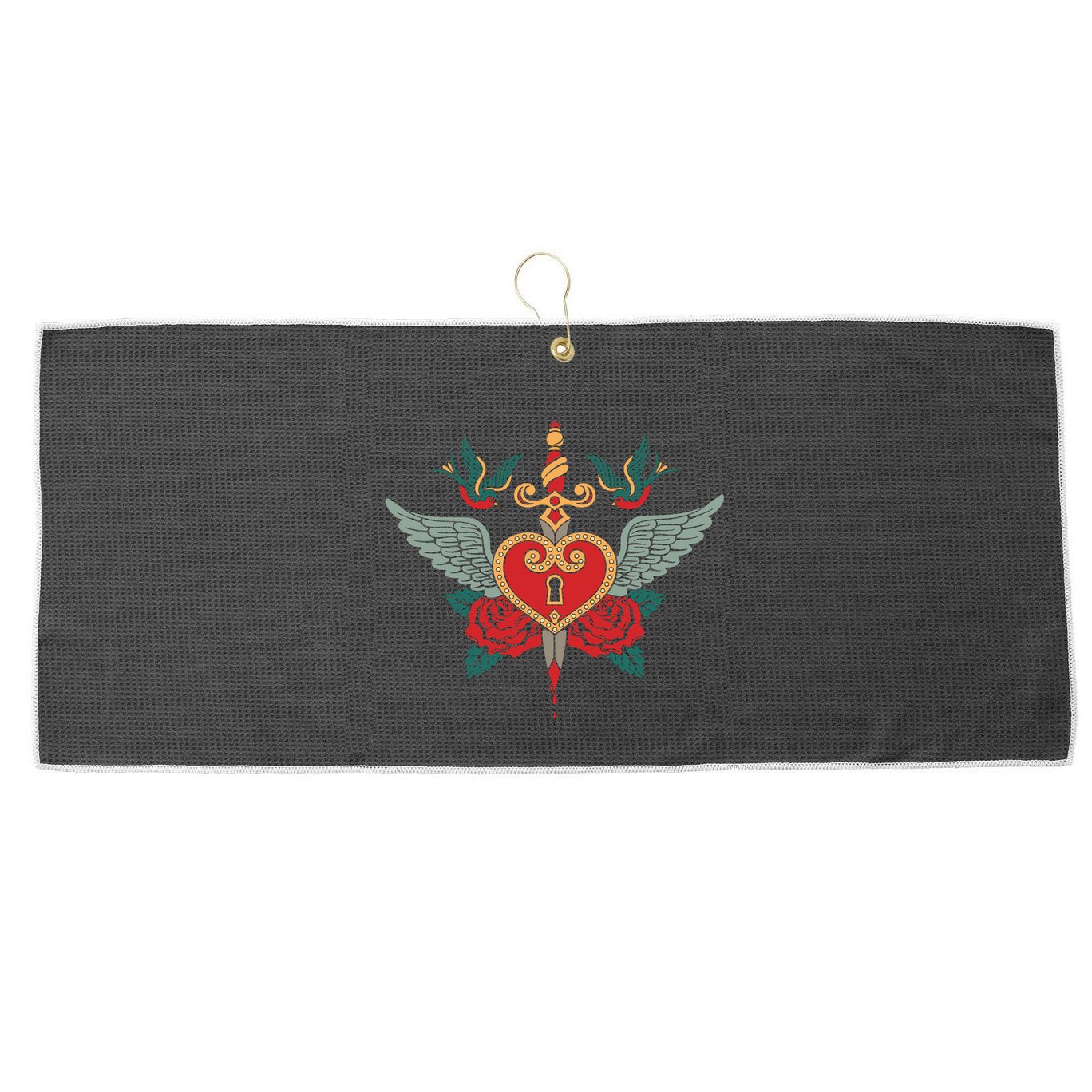 Swallows Heart Lockbox Sword Large Microfiber Waffle Golf Towel