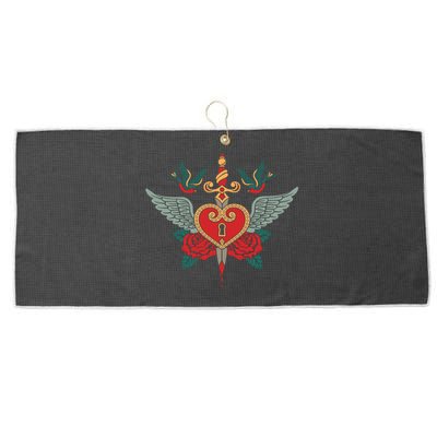 Swallows Heart Lockbox Sword Large Microfiber Waffle Golf Towel