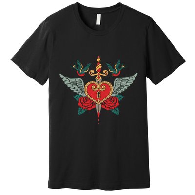 Swallows Heart Lockbox Sword Premium T-Shirt