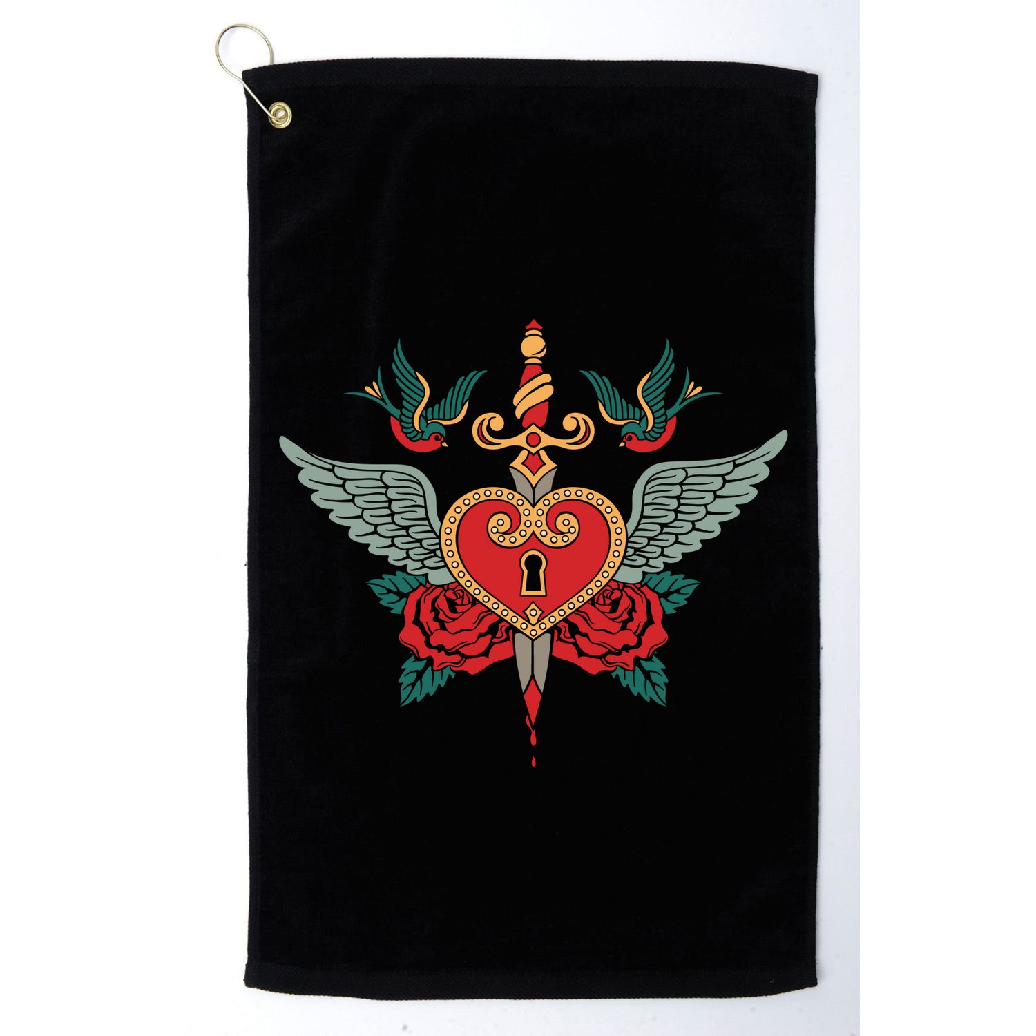 Swallows Heart Lockbox Sword Golf Towel