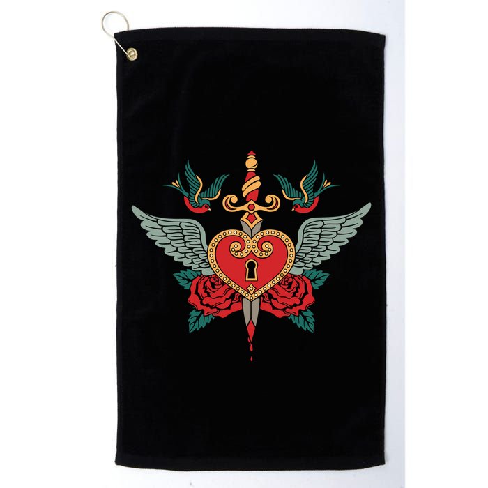 Swallows Heart Lockbox Sword Golf Towel
