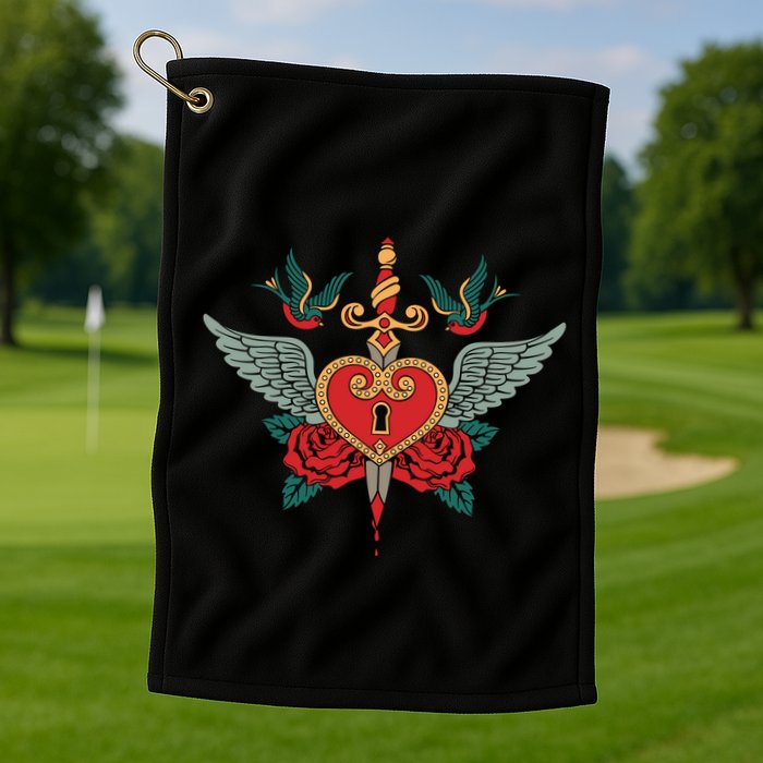 Swallows Heart Lockbox Sword Golf Towel