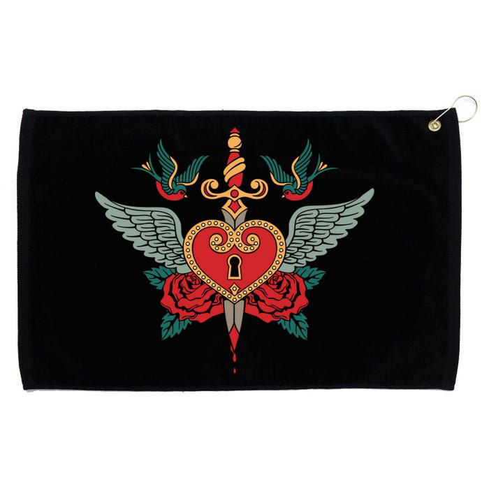 Swallows Heart Lockbox Sword Grommeted Golf Towel