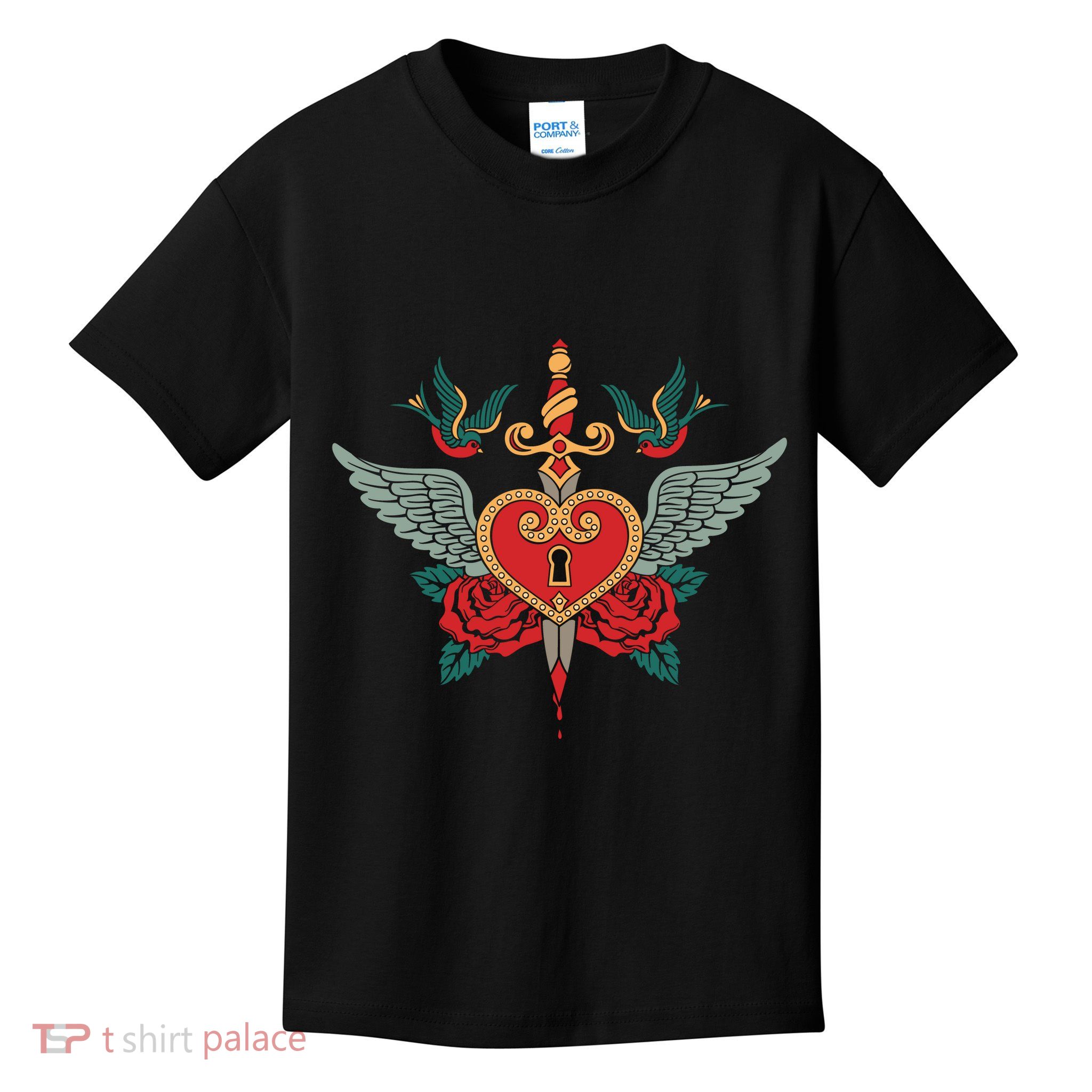 Swallows Heart Lockbox Sword Kids T-Shirt
